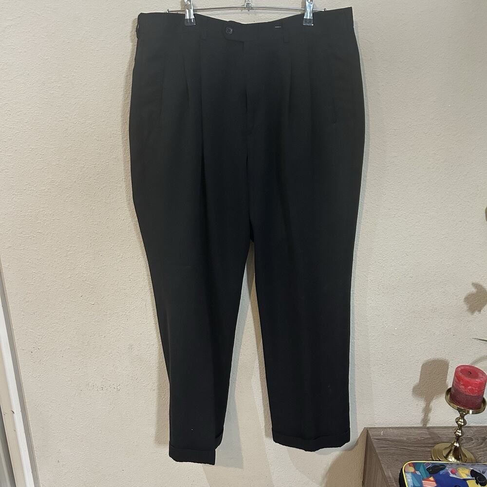 Haggar Black Label Dress Pants Men's 36x31 Black Flat Front Career Slacks